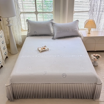 优家居 2025新款A类轻奢PE真凉感冰丝席床裙夏季冰豆豆凉席三件套可机洗水洗空调软席 PE-卡通蓝