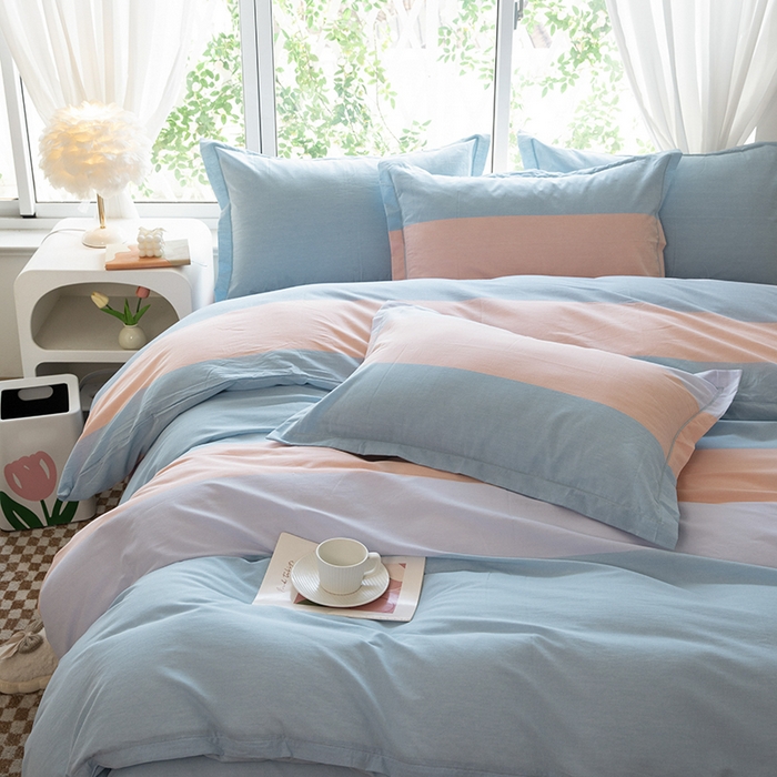 91家纺网 家纺一手货源 找家纺 木易家居 2025新款全棉色织水洗棉四件套 彩韵兰/可可生活