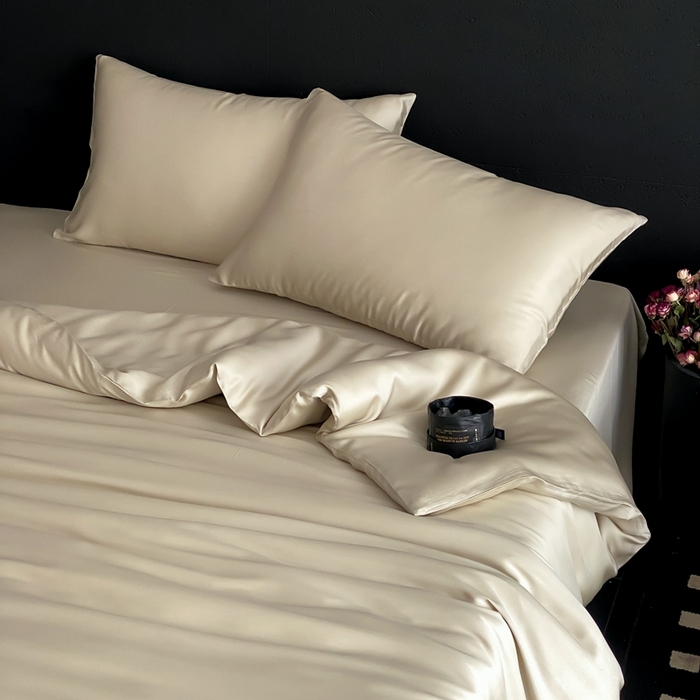 91家纺网 家纺一手货源 找家纺 禾时 2025新款60支兰精天丝轻奢纯色双拼四件套 烟轻绿