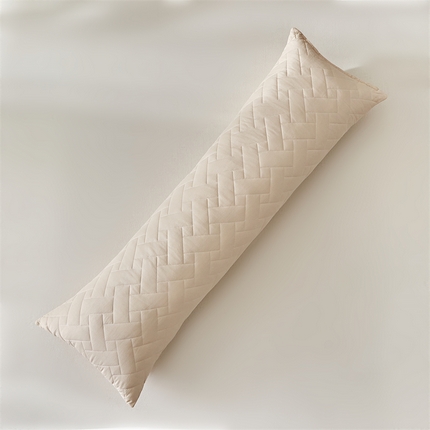 温宁家纺2025新款跨境绗缝化纤水洗棉长枕-长方格 米色