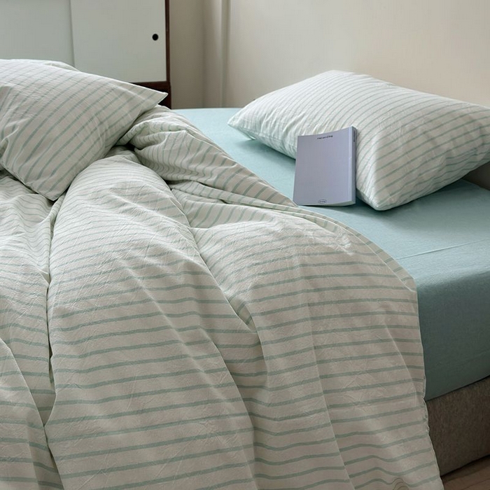 91家纺网 家纺一手货源 找家纺 水洗的故事 2025新款全棉色织水洗棉四件套 简序-蓝