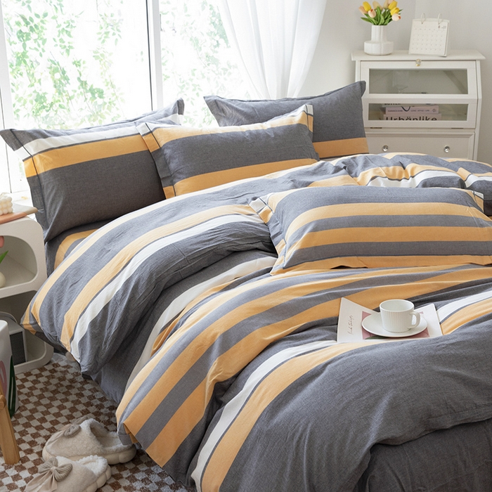 91家纺网 家纺一手货源 找家纺 木易家居 2025新款全棉色织水洗棉四件套 爱情黄