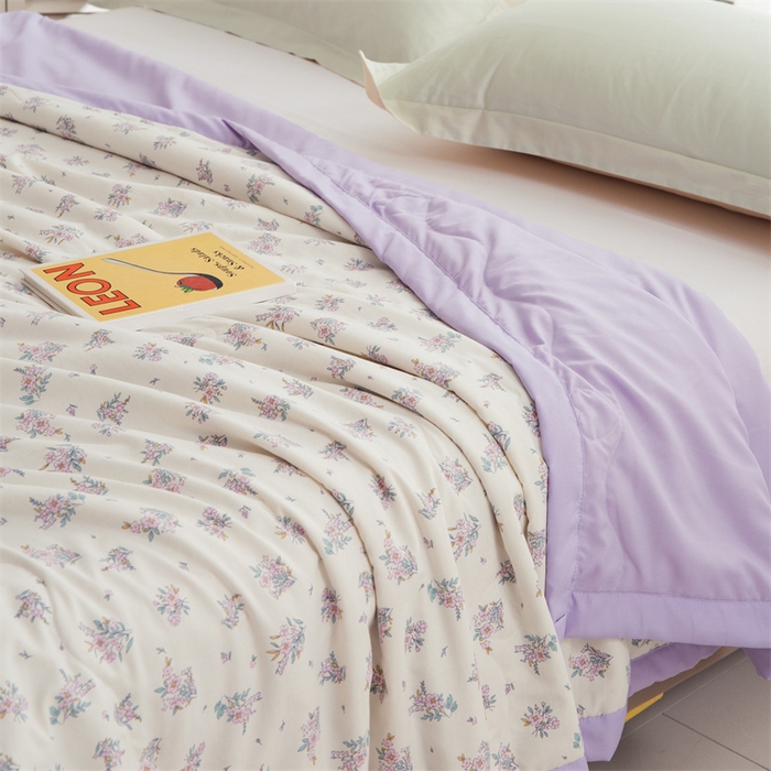 91家纺网 家纺一手货源 找家纺 博睿家纺 2025新款A类水洗双层纱皱皱纱大豆纤维被夏被夏凉被空调被 紫色花语