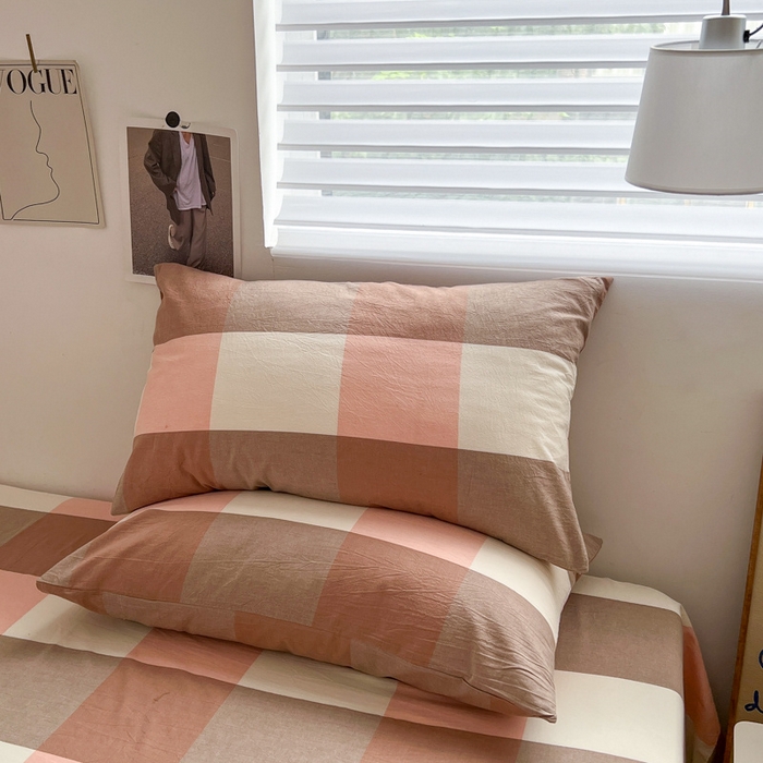 91家纺网 家纺一手货源 找家纺 2025新款水洗棉单床单 粉大格