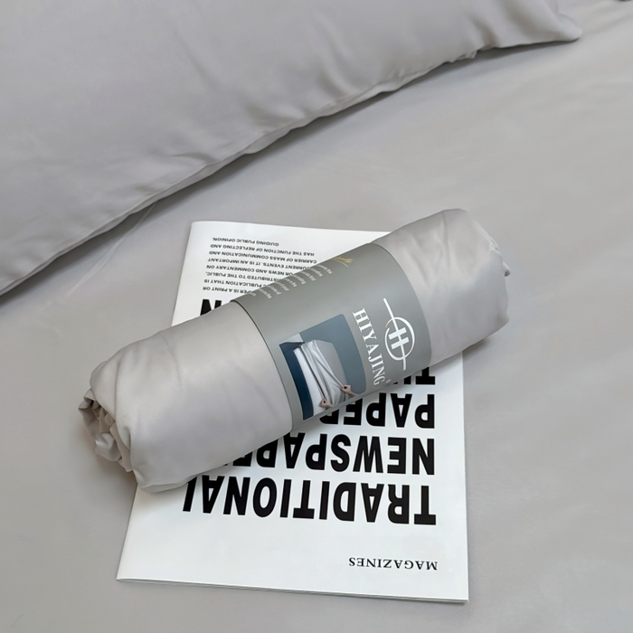 91家纺网 家纺一手货源 找家纺 兜米家居 2025新款床笠A类水洗真丝床笠三件套 冰灰