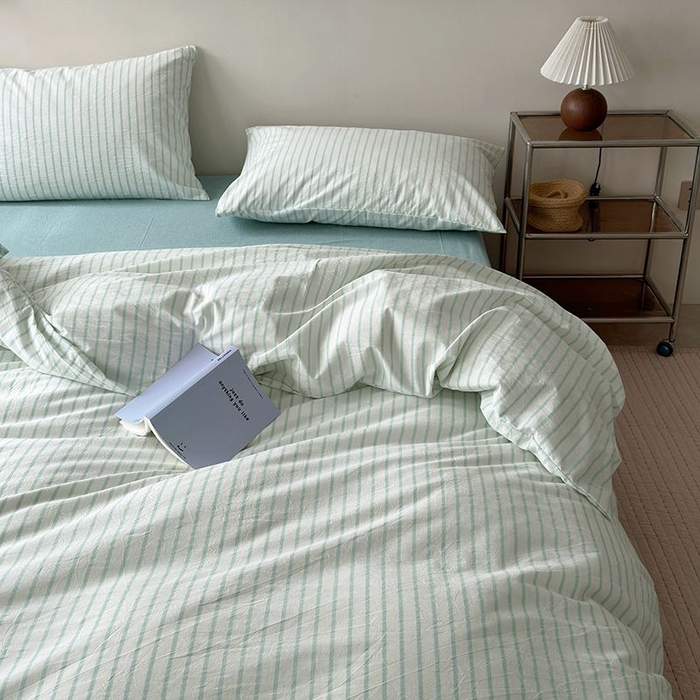 91家纺网 家纺一手货源 找家纺 水洗的故事 2025新款全棉色织水洗棉四件套 简序-蓝