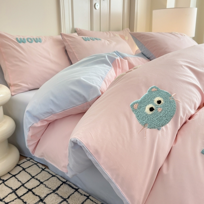 91家纺网 家纺一手货源 找家纺 锦觅2025新款奶油小清新毛巾绣全棉纯棉四件套（专版花型必须控价） 甜心小猫