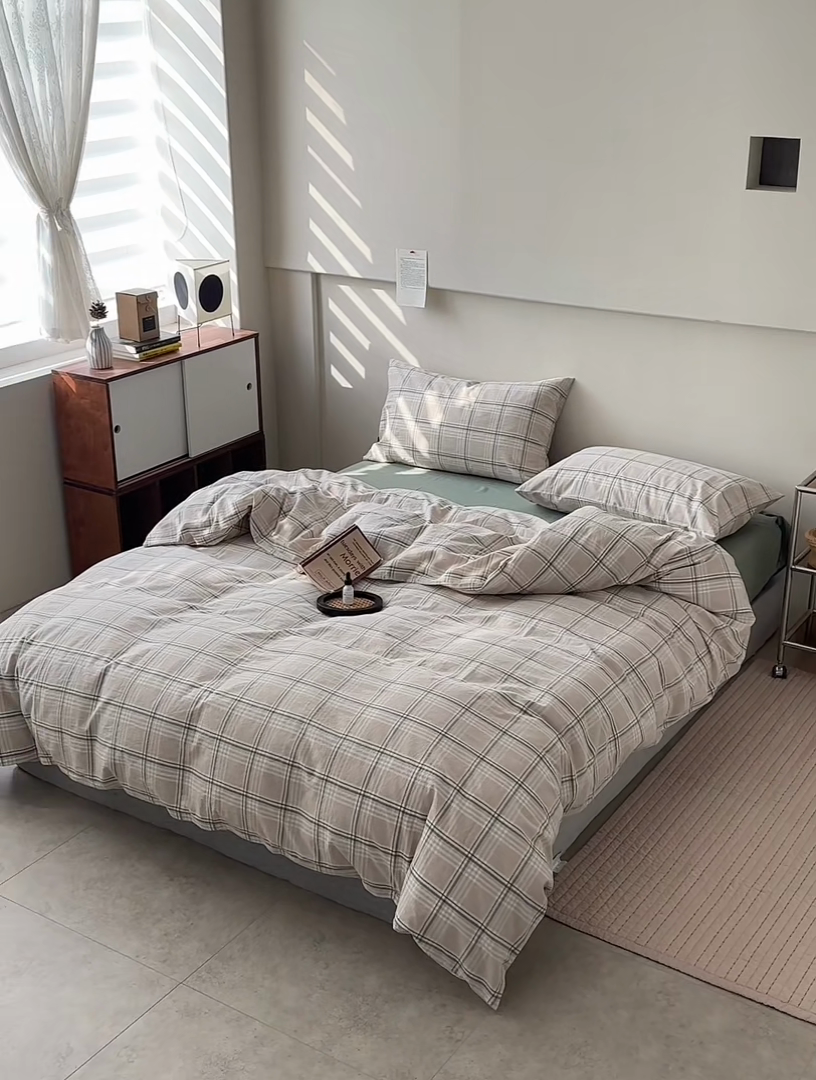 91家纺网 家纺一手货源 找家纺 水洗的故事 2025新款全棉色织水洗棉四件套 绿韵