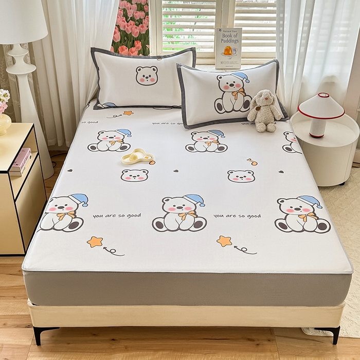 91家纺网 家纺一手货源 找家纺 518家纺 2025新款亲肤舒适A类碳光冰丝抗菌凉席【提供买家秀】席子【提供买家秀】-平铺款 嘟嘟熊