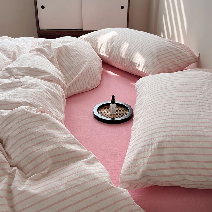 91家纺网 家纺一手货源 找家纺 水洗的故事 2025新款全棉色织水洗棉四件套 简序-粉