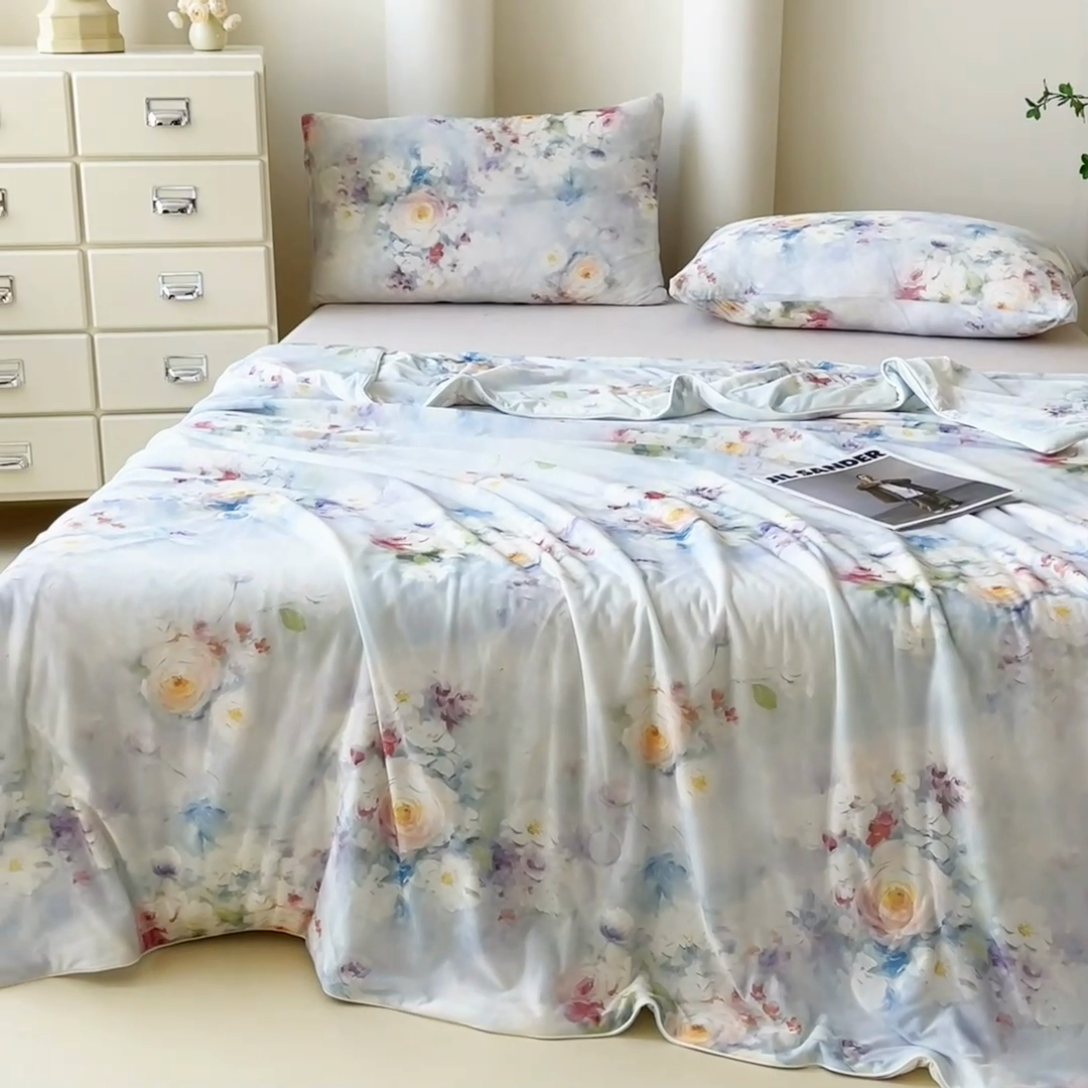 91家纺网 家纺一手货源 找家纺 青螺家纺 2025新款凉感丝艾草抗菌驱蚊夏凉被空调被3D时尚数码花卉卡通被子（支持质检） 丽莎庄园