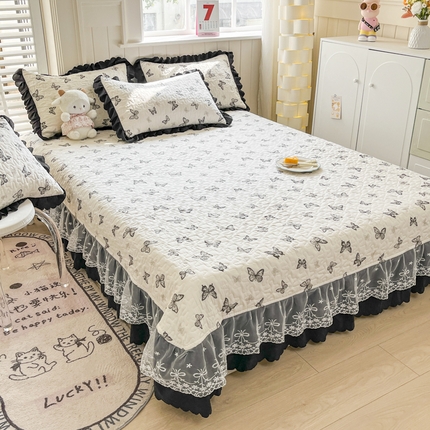 雅眠居 2025新款直播针织棉双层纱夏被床盖四件套空调夏凉被单件三件套 黑白蝴蝶