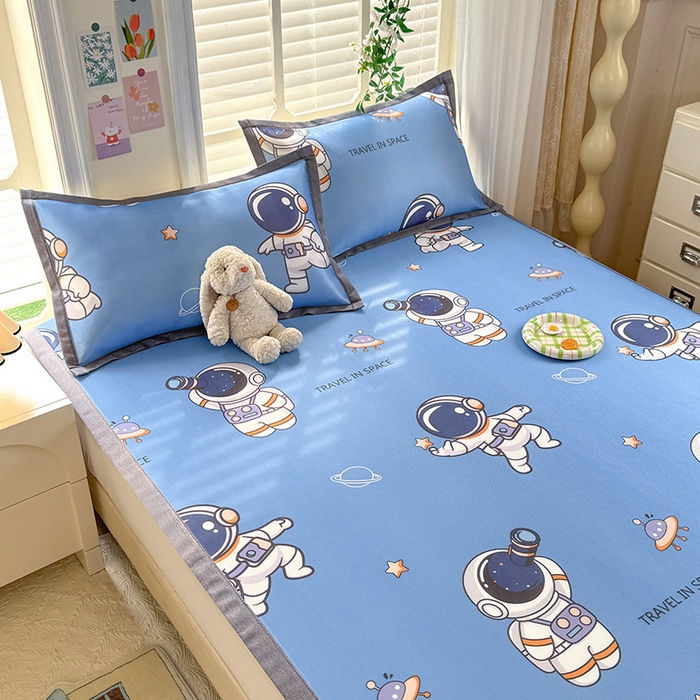 91家纺网 家纺一手货源 找家纺 518家纺 2026新款亲肤舒适A类碳光冰丝抗菌凉席【提供买家秀】席子【提供买家秀】-床笠款 太空礼物