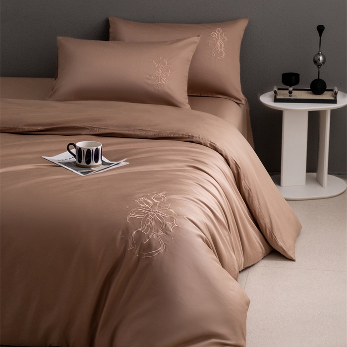 91家纺网 家纺一手货源 找家纺 2025新款50S100支全棉四件套单品系列-四件套 焦糖色