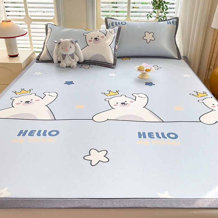 91家纺网 家纺一手货源 找家纺 518家纺 2026新款亲肤舒适A类碳光冰丝抗菌凉席【提供买家秀】席子【提供买家秀】-床笠款 你好小熊