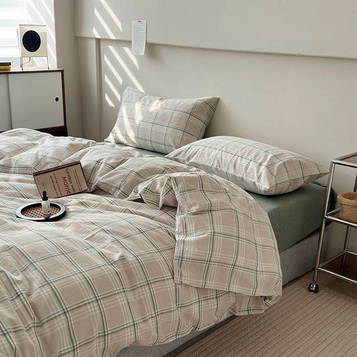 91家纺网 家纺一手货源 找家纺 水洗的故事 2025新款全棉色织水洗棉四件套 绿韵