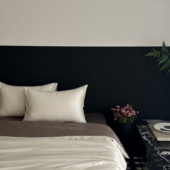 91家纺网 家纺一手货源 找家纺  禾时 2025新款60支兰精天丝轻奢纯色双拼四件套 乳蛋白-冷岩灰