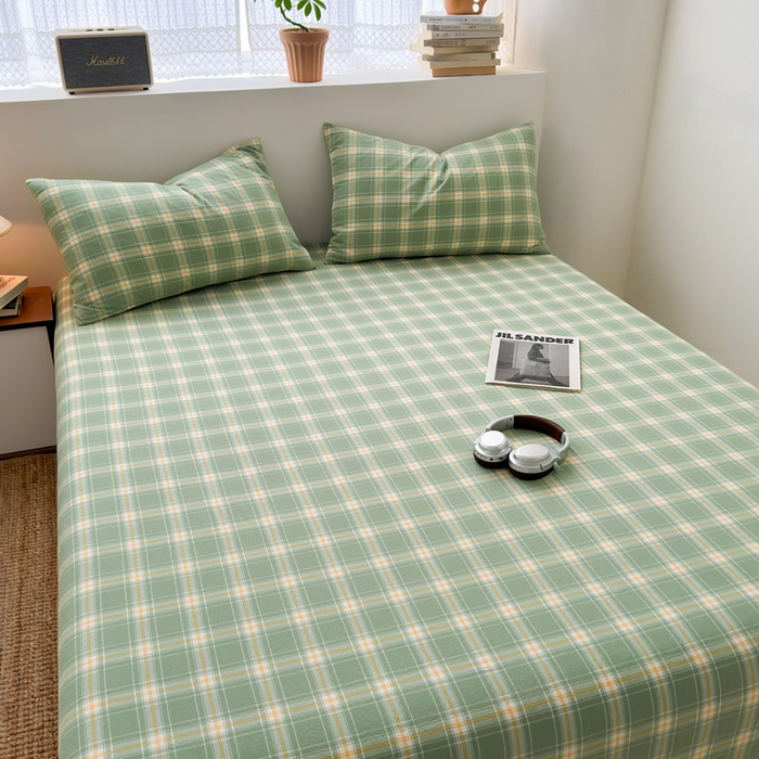 91家纺网 家纺一手货源 找家纺 2025新款水洗棉单床单 柔光格绿