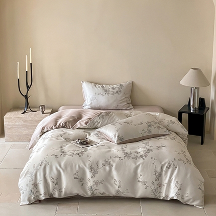 91家纺网 家纺一手货源 找家纺 （总）咏绒家纺工厂店 2025新款60S奥地利兰精天丝数码印花暗合简约款系列四件套