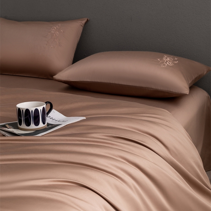 91家纺网 家纺一手货源 找家纺 2025新款50S100支全棉四件套单品系列-四件套 焦糖色