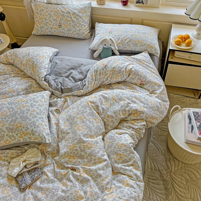 91家纺网 家纺一手货源 找家纺 一比一 2025新款云感皱皱双层纱四件套 妮可