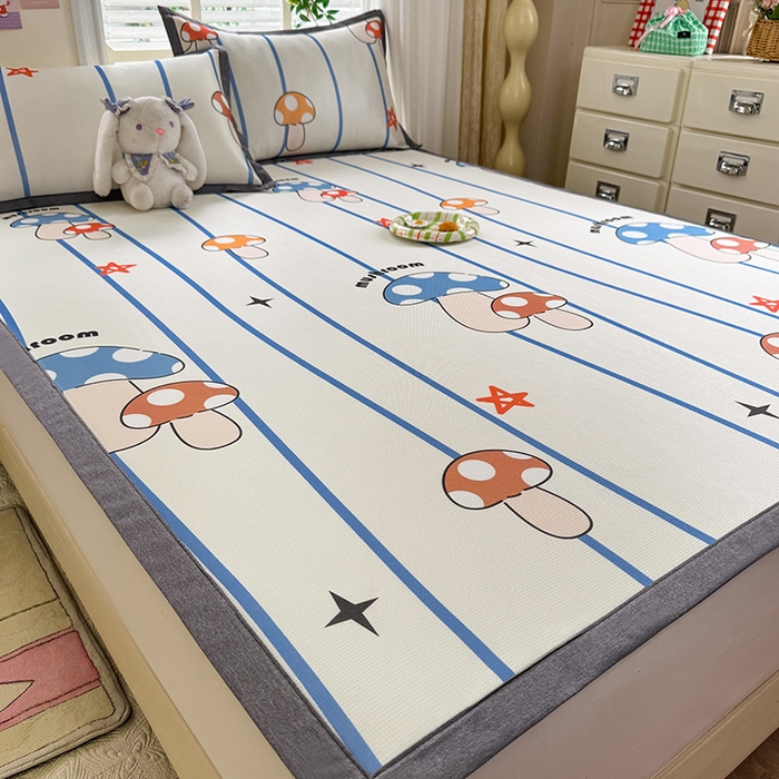 91家纺网 家纺一手货源 找家纺 518家纺 2026新款亲肤舒适A类碳光冰丝抗菌凉席【提供买家秀】席子【提供买家秀】-床笠款 蘑菇屋