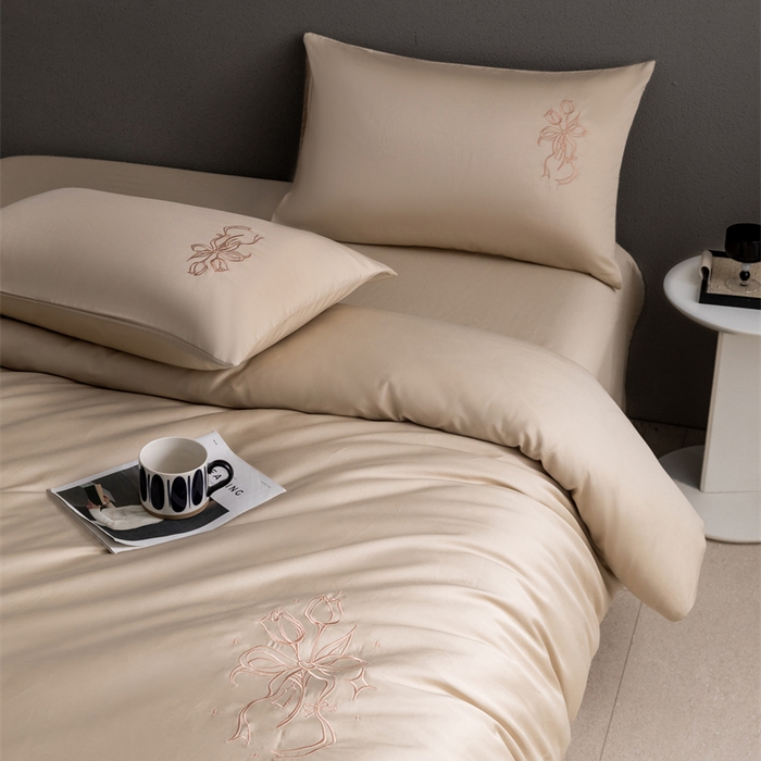 91家纺网 家纺一手货源 找家纺 2025新款50S100支全棉四件套单品系列-四件套 卡其色