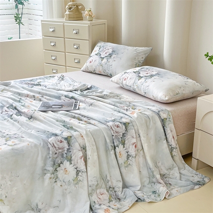 91家纺网 家纺一手货源 找家纺 青螺家纺 2025新款凉感丝艾草抗菌驱蚊夏凉被空调被3D时尚数码花卉卡通被子（支持质检） 莫奈花园