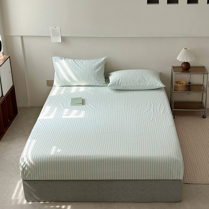 91家纺网 家纺一手货源 找家纺 水洗的故事 2025新款色织水洗棉单床笠 简序-蓝