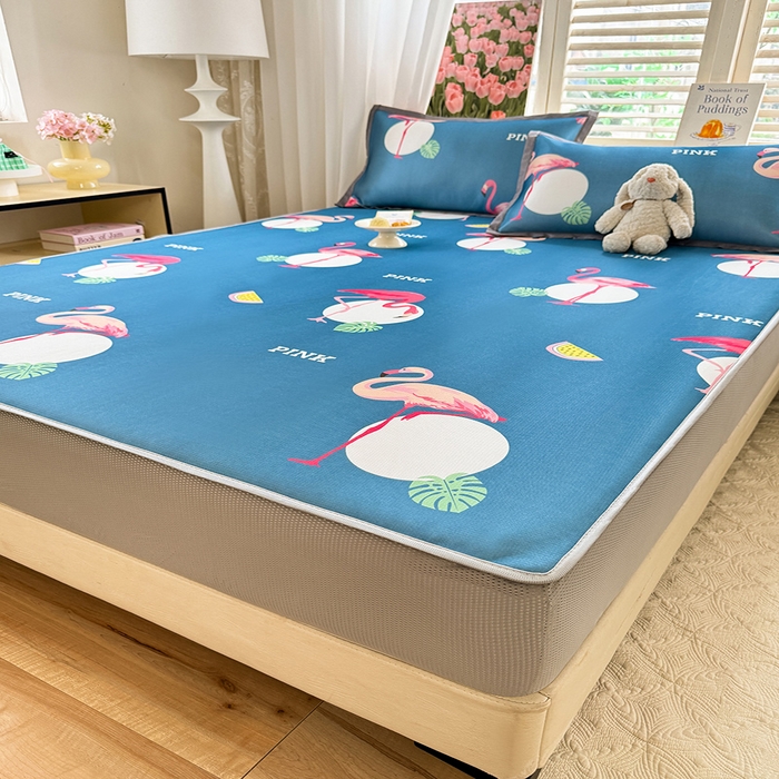 91家纺网 家纺一手货源 找家纺 518家纺 2025新款亲肤舒适A类碳光冰丝抗菌凉席【提供买家秀】席子【提供买家秀】-平铺款 火烈鸟