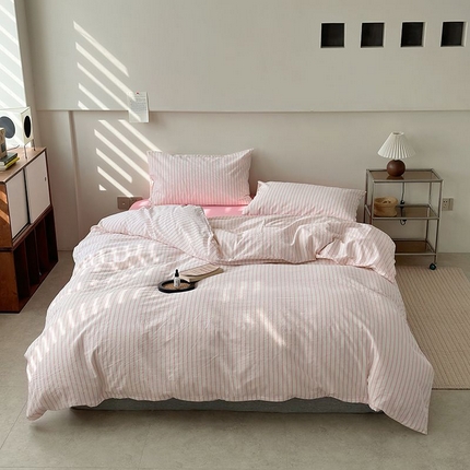 水洗的故事 2025新款全棉色织水洗棉四件套 简序-粉