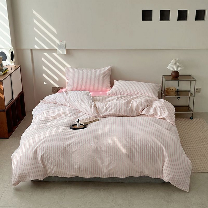 91家纺网 家纺一手货源 找家纺 水洗的故事 2025新款全棉色织水洗棉四件套 简序-粉