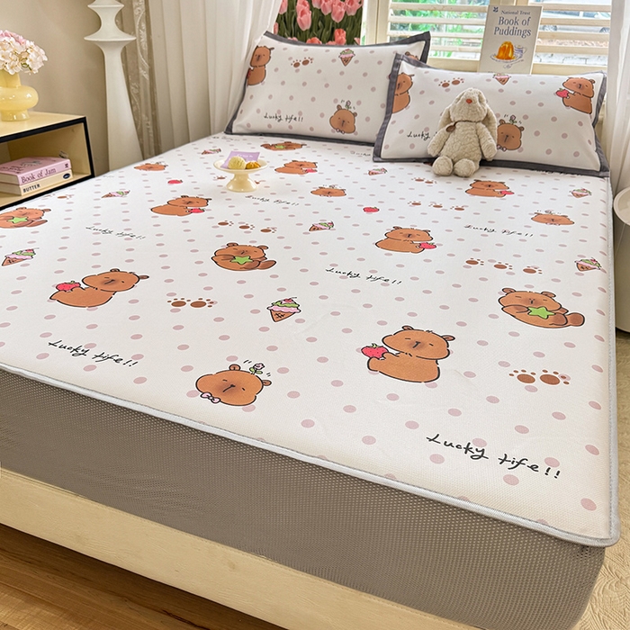 91家纺网 家纺一手货源 找家纺 518家纺 2025新款亲肤舒适A类碳光冰丝抗菌凉席【提供买家秀】席子【提供买家秀】-平铺款 卡皮巴拉