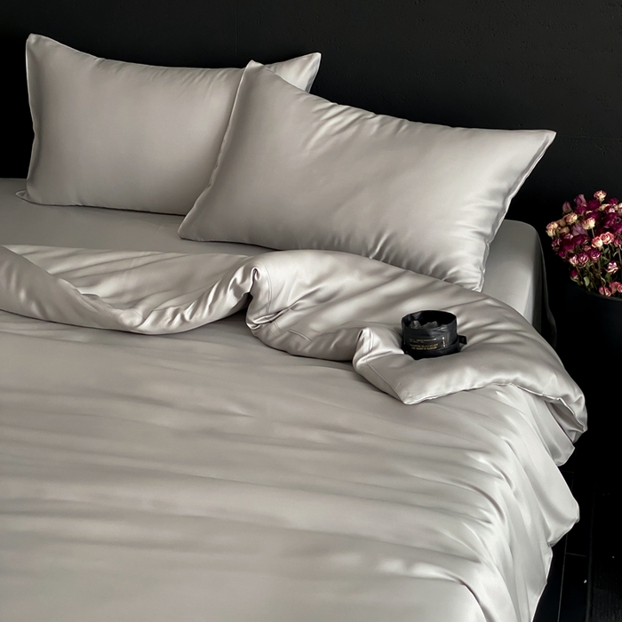 91家纺网 家纺一手货源 找家纺 禾时 2025新款60支兰精天丝轻奢纯色双拼四件套 云纱灰