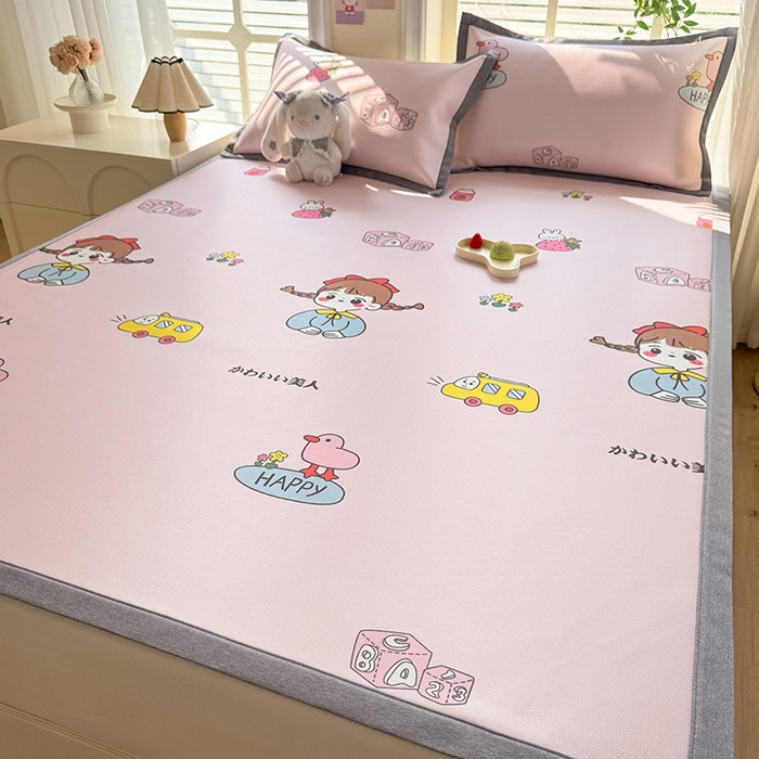 91家纺网 家纺一手货源 找家纺 518家纺 2025新款亲肤舒适A类碳光冰丝抗菌凉席【提供买家秀】席子【提供买家秀】-床笠款 元气女孩