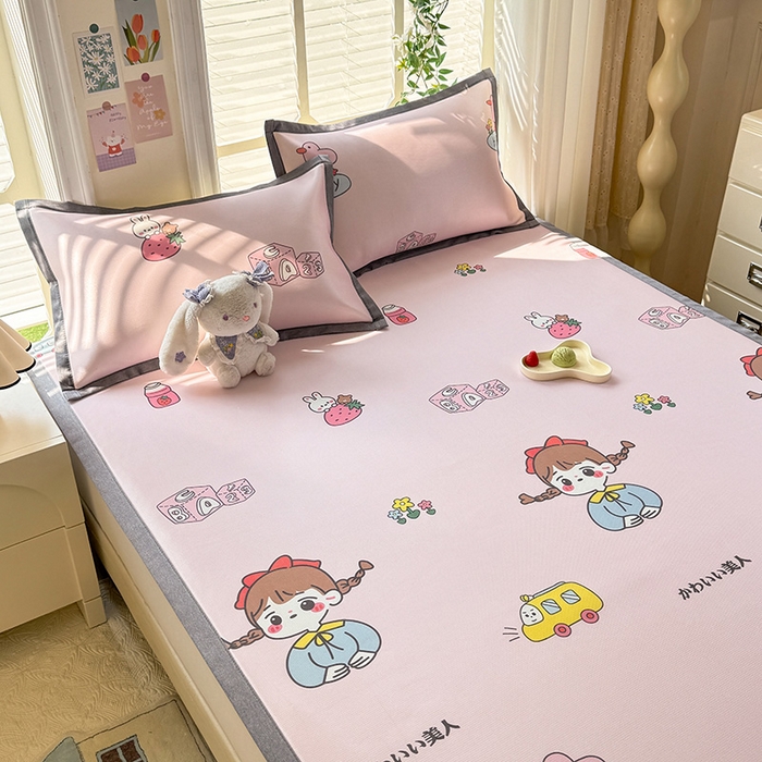 91家纺网 家纺一手货源 找家纺 518家纺 2025新款亲肤舒适A类碳光冰丝抗菌凉席【提供买家秀】席子【提供买家秀】-床笠款 元气女孩