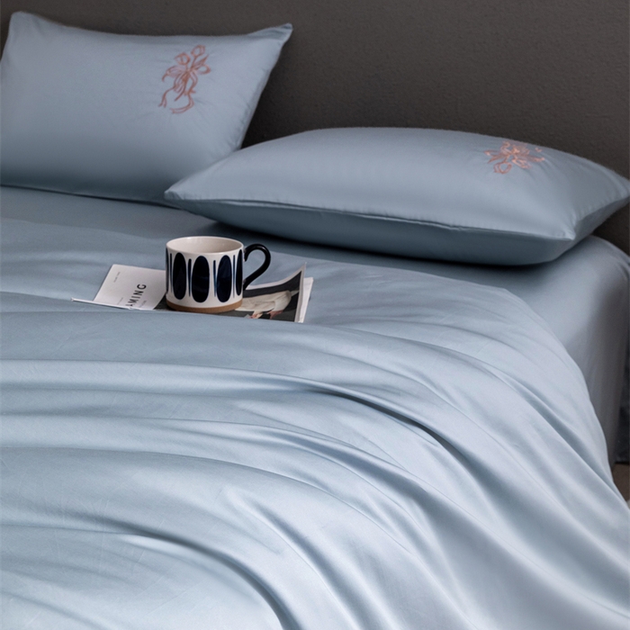 91家纺网 家纺一手货源 找家纺 2025新款50S100支全棉四件套单品系列-四件套 飘蓝