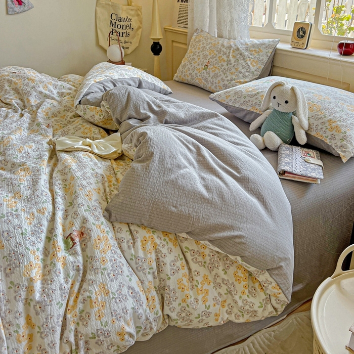 91家纺网 家纺一手货源 找家纺 一比一 2025新款云感皱皱双层纱四件套 妮可