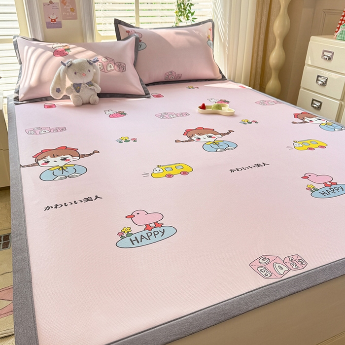 91家纺网 家纺一手货源 找家纺 518家纺 2025新款亲肤舒适A类碳光冰丝抗菌凉席【提供买家秀】席子【提供买家秀】-床笠款 元气女孩