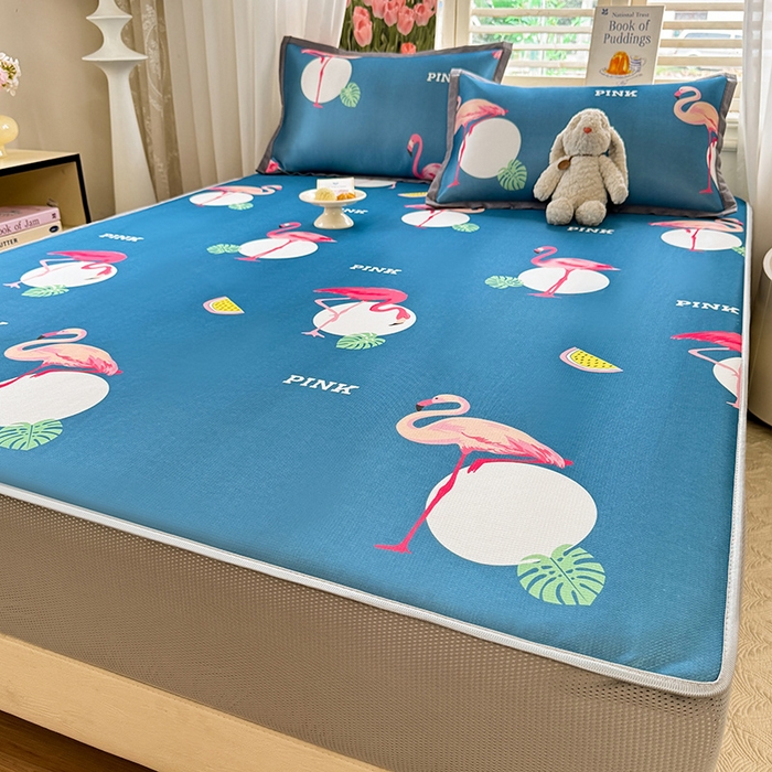 91家纺网 家纺一手货源 找家纺 518家纺 2025新款亲肤舒适A类碳光冰丝抗菌凉席【提供买家秀】席子【提供买家秀】-平铺款 火烈鸟