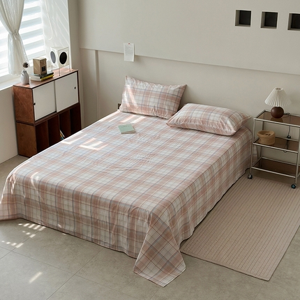 91家纺网 家纺一手货源 找家纺 水洗的故事 2025新款色织水洗棉单床单 简序-蓝