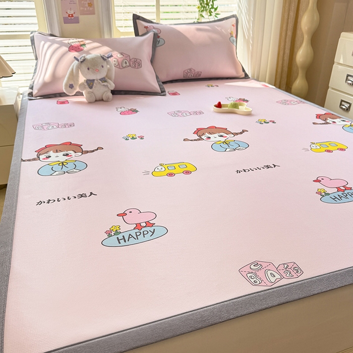 91家纺网 家纺一手货源 找家纺 518家纺 2025新款亲肤舒适A类碳光冰丝抗菌凉席【提供买家秀】席子【提供买家秀】-床笠款 元气女孩