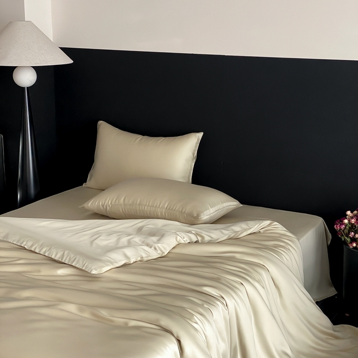 91家纺网 家纺一手货源 找家纺 禾时 2025新款60支兰精天丝轻奢纯色双拼四件套 烟轻绿