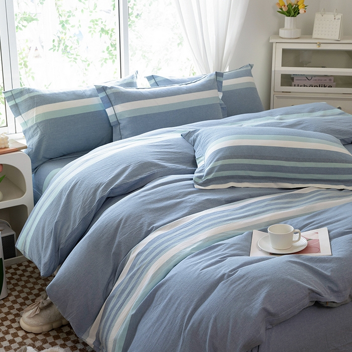 91家纺网 家纺一手货源 找家纺 木易家居 2025新款全棉色织水洗棉四件套 丁香兰