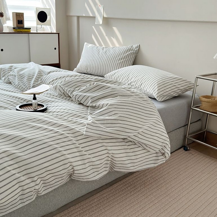 91家纺网 家纺一手货源 找家纺 水洗的故事 2025新款全棉色织水洗棉四件套 简序-灰