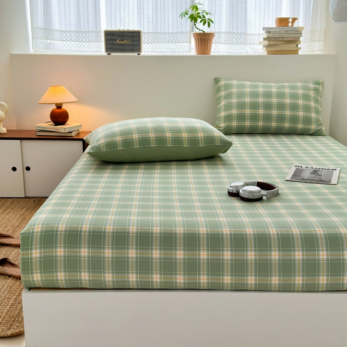 91家纺网 家纺一手货源 找家纺 2025新款水洗棉单床单 柔光格绿