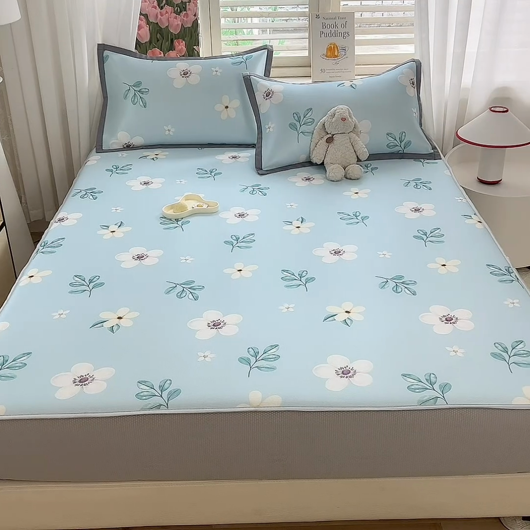 91家纺网 家纺一手货源 找家纺 518家纺 2025新款亲肤舒适A类碳光冰丝抗菌凉席【提供买家秀】席子【提供买家秀】-平铺款 花昔