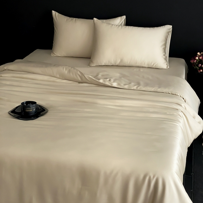 91家纺网 家纺一手货源 找家纺 禾时 2025新款60支兰精天丝轻奢纯色双拼四件套 烟轻绿