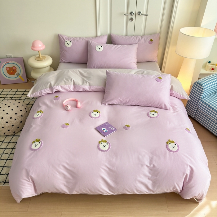 91家纺网 家纺一手货源 找家纺 锦觅2025新款奶油小清新毛巾绣全棉纯棉四件套（专版花型必须控价） 甜蜜幸福