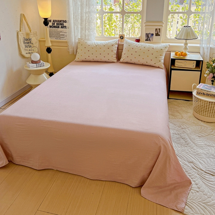 91家纺网 家纺一手货源 找家纺 一比一 2025新款云感皱皱双层纱四件套 小桃运